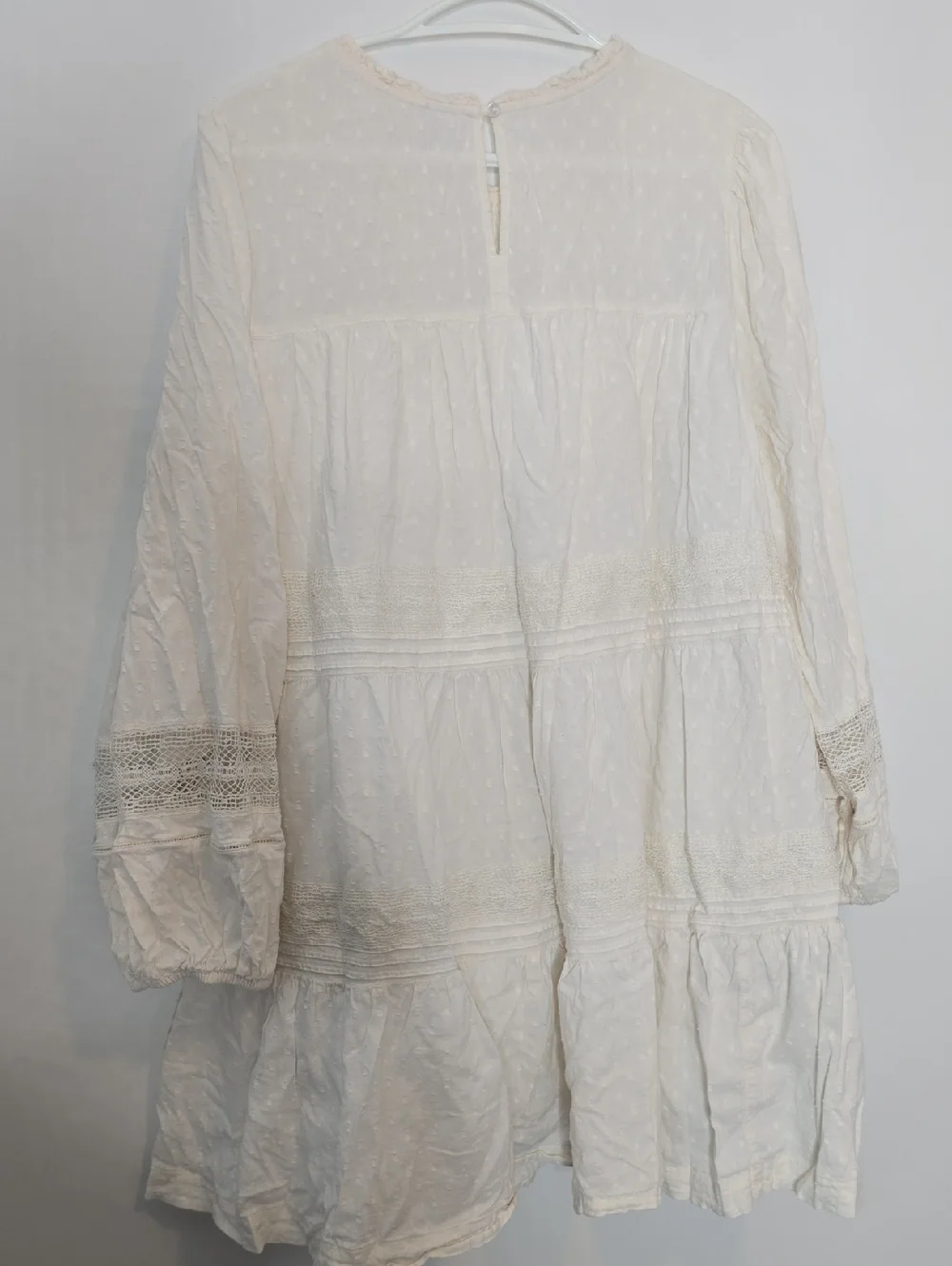 Old Navy Cream Long-Sleeve Lace Tiered Cottagecore Dress - Picture 8 of 10